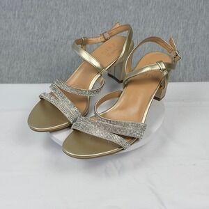 Naturalizer Bridget4 Champagne Gold Crystal Block Heel Sandals Mens 9.5M